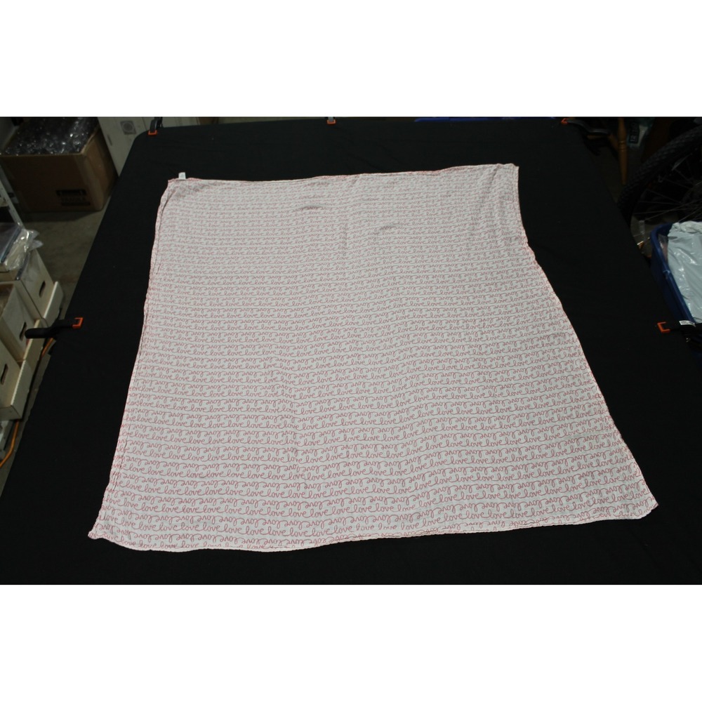 Nordstrom Baby Muslin Swaddle Blanket Love Script Pink White 100% Cotton 45x45